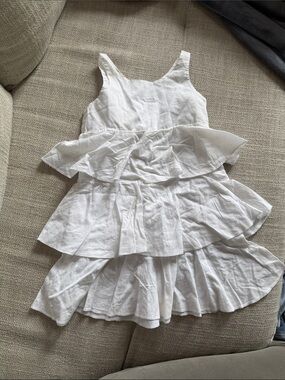 Girls' White Tiered Ruffle Dress with Sleeveless Bodice